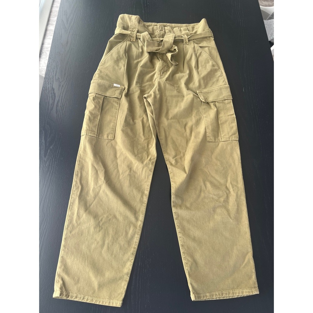 Mother Utility Cargo Pants Olive Tan Wide Leg Belted High Rise Size 30